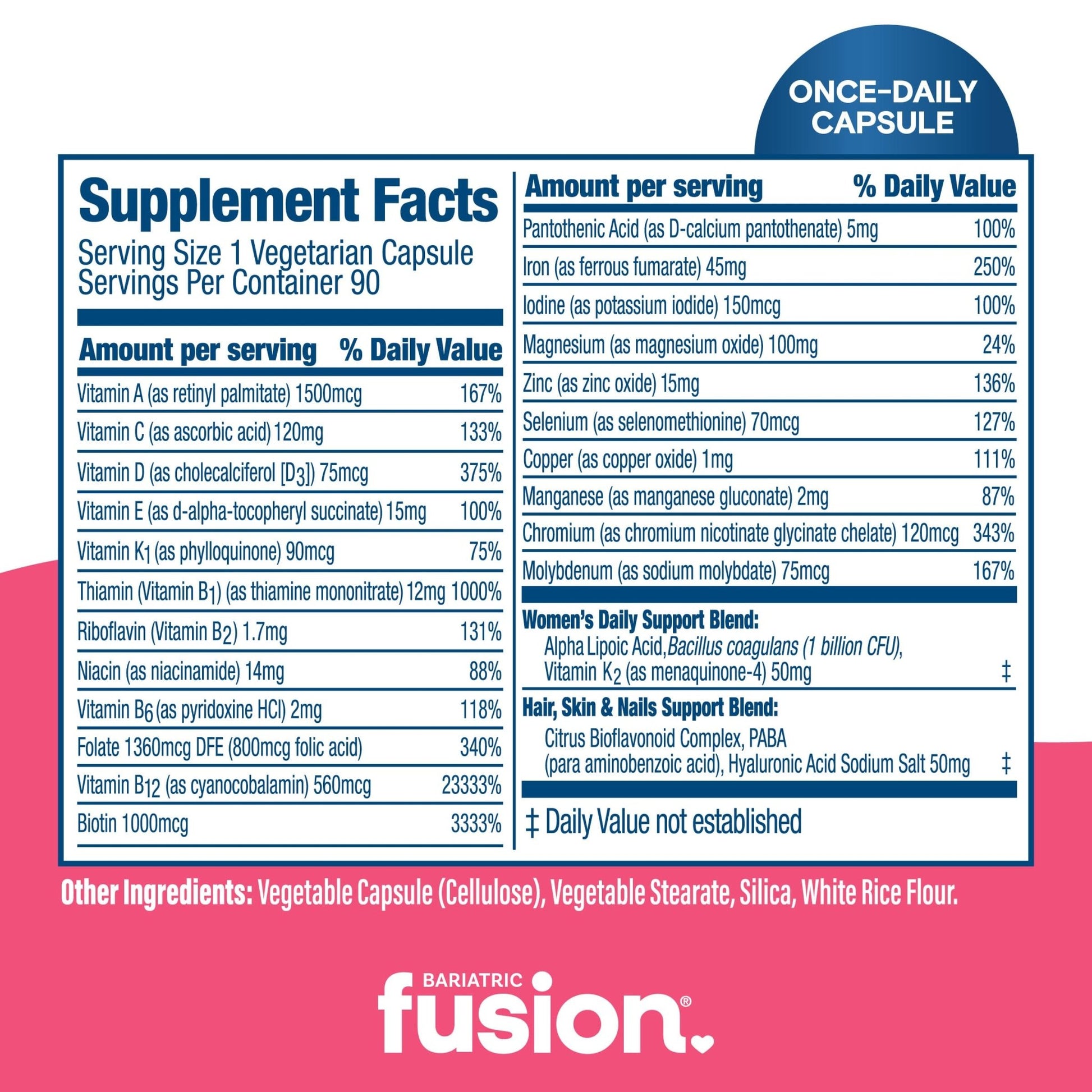 Bariatric Fusion One Per Day Bariatric Multivitamin with Iron for Women | with Hair and Nails Vitamin Blend | Gastric Bypass - dailyvitalstore