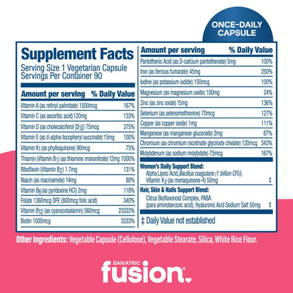 Bariatric Fusion One Per Day Bariatric Multivitamin with Iron for Women | with Hair and Nails Vitamin Blend | Gastric Bypass - dailyvitalstore