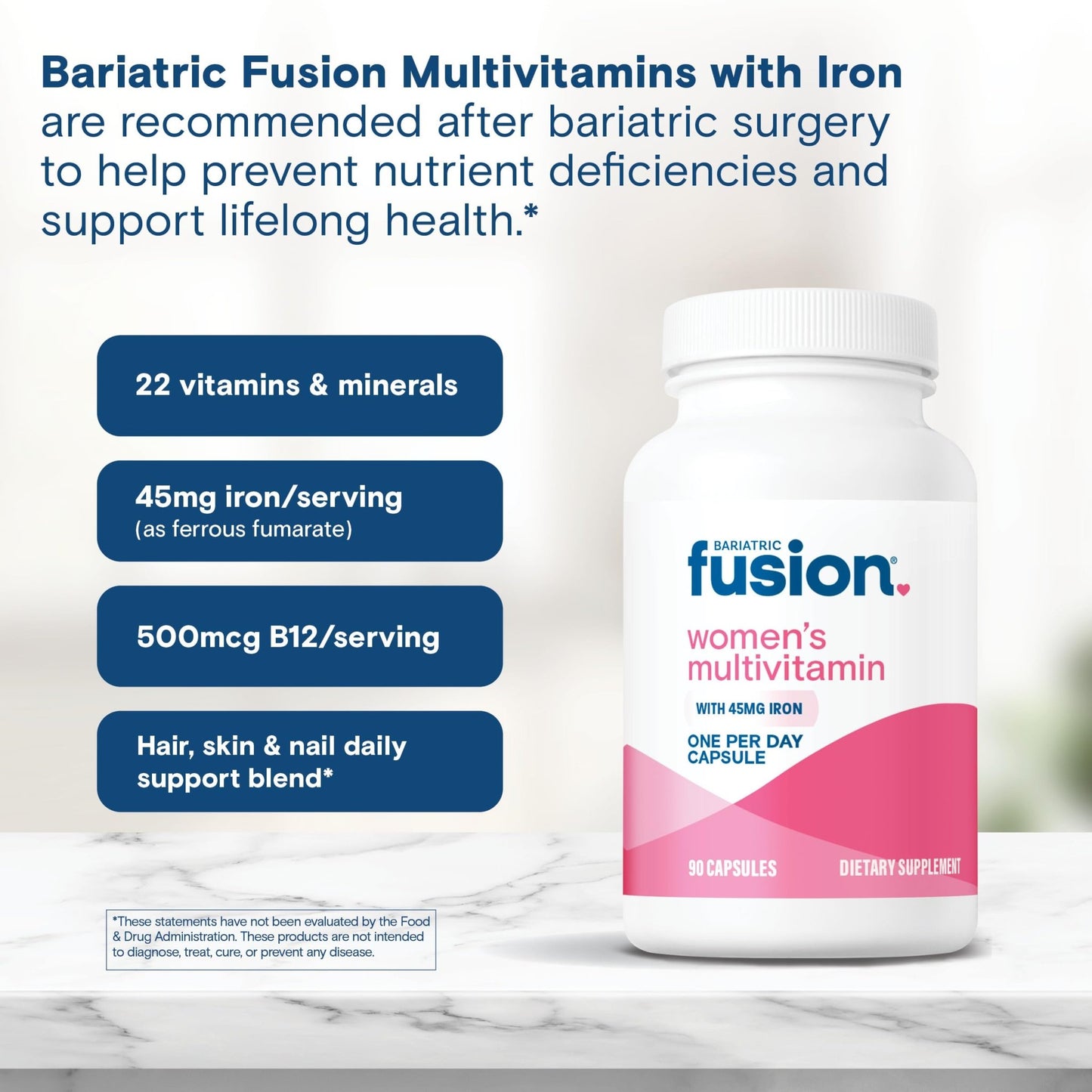 Bariatric Fusion One Per Day Bariatric Multivitamin with Iron for Women | with Hair and Nails Vitamin Blend | Gastric Bypass - dailyvitalstore