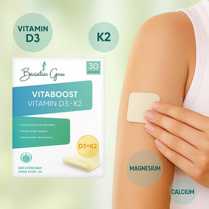 Bariatric Guru VitaBoost Supplement Patch — Vitamin D3, K2, Magnesium & Calcium Citrate Transdermal Topical Patch for Bone, Muscle & Immune Support — 30 Patches - dailyvitalstore
