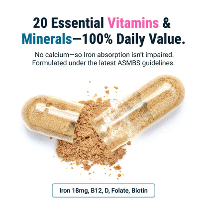 BariatricPal Multivitamin ONE 1 per Day! Bariatric Multivitamin Capsule with 18 mg of Iron | Easy to Swallow Capsule | - dailyvitalstore