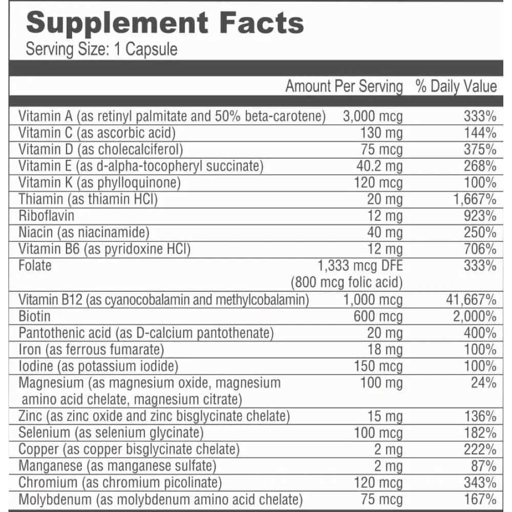 BariatricPal Multivitamin ONE 1 per Day! Bariatric Multivitamin Capsule with 18 mg of Iron | Easy to Swallow Capsule | - dailyvitalstore