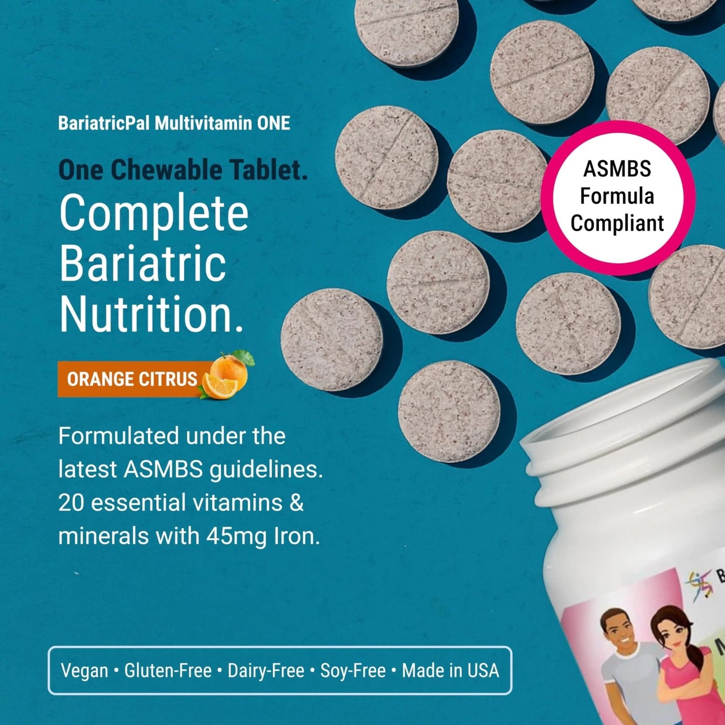 BariatricPal Multivitamin ONE 1 per Day! Bariatric Multivitamin Chewable with 45 mg of Iron | Orange Citrus | Vitamin for Bariatric Surgery Patients - dailyvitalstore