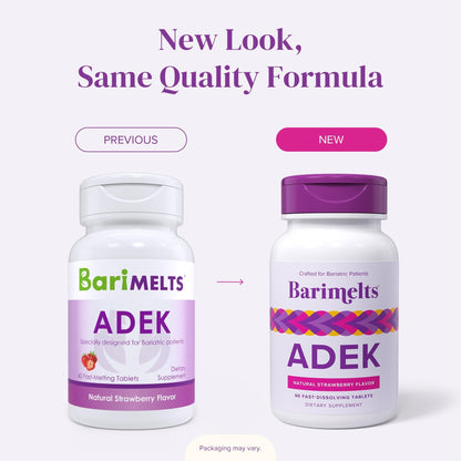 Barimelts ADEK - 60 Fast-Dissolving Tablets (2-Month Supply) - Sugar-Free Bariatric Vitamins for Women Including Vitamin A, Vitamin D, Vitamin E & Vitamin K, Natural Strawberry Flavor - dailyvitalstore