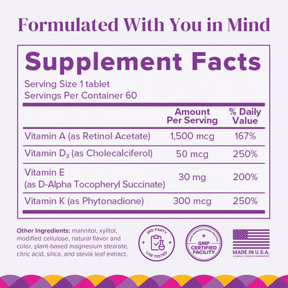 Barimelts ADEK - 60 Fast-Dissolving Tablets (2-Month Supply) - Sugar-Free Bariatric Vitamins for Women Including Vitamin A, Vitamin D, Vitamin E & Vitamin K, Natural Strawberry Flavor - dailyvitalstore