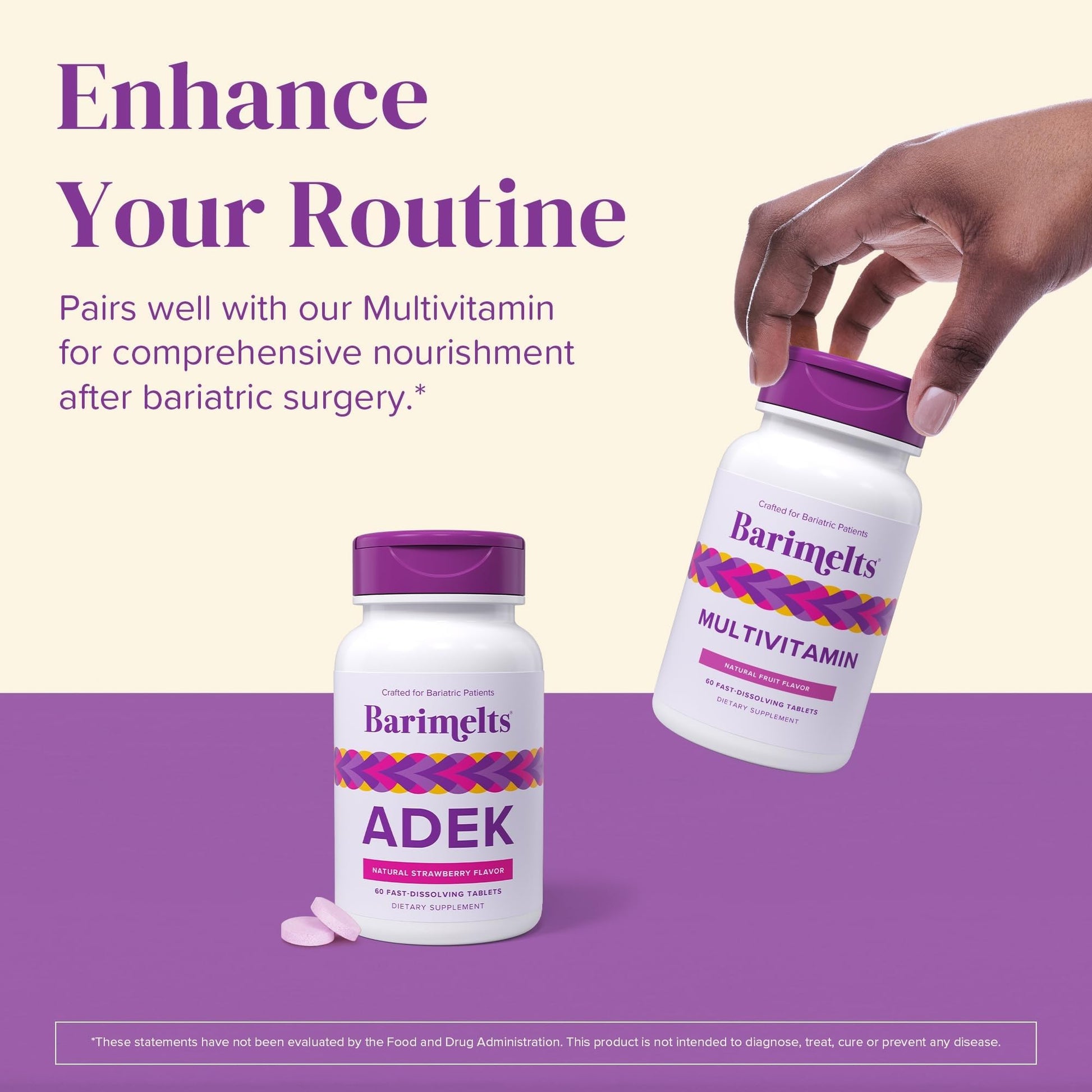 Barimelts ADEK - 60 Fast-Dissolving Tablets (2-Month Supply) - Sugar-Free Bariatric Vitamins for Women Including Vitamin A, Vitamin D, Vitamin E & Vitamin K, Natural Strawberry Flavor - dailyvitalstore