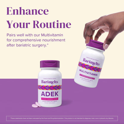 Barimelts ADEK - 60 Fast-Dissolving Tablets (2-Month Supply) - Sugar-Free Bariatric Vitamins for Women Including Vitamin A, Vitamin D, Vitamin E & Vitamin K, Natural Strawberry Flavor - dailyvitalstore