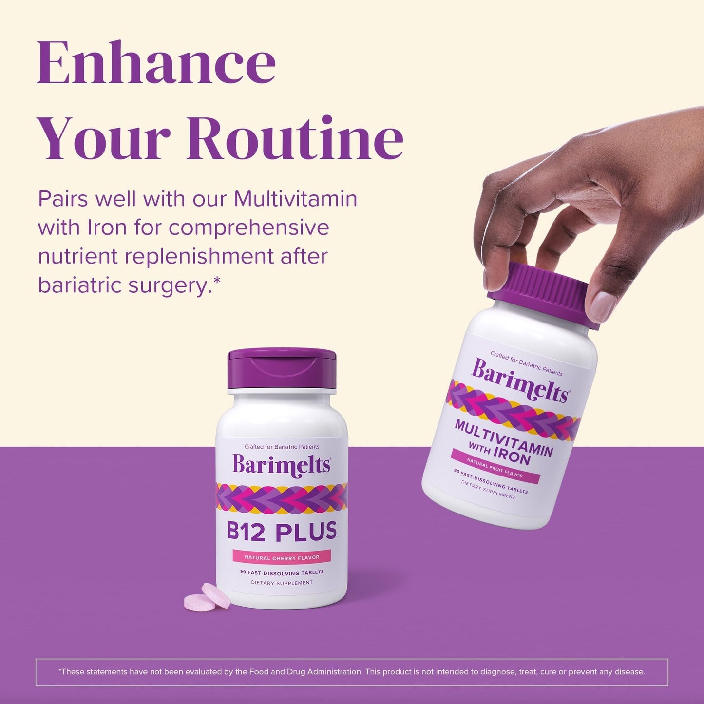 BariMelts Vitamin B12 Plus, 90 Fast-Dissolving Tablets (3-Month Supply), Sugar-Free Bariatric Vitamins for Women, Includes B12, B6 - dailyvitalstore