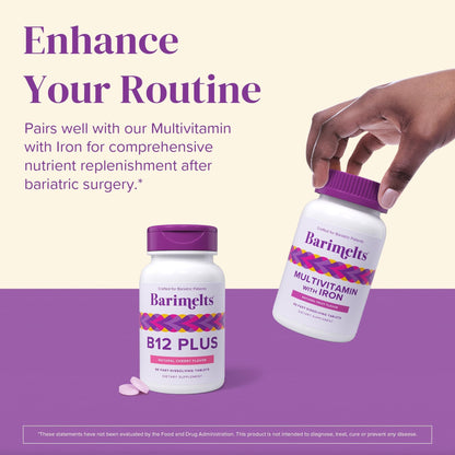 BariMelts Vitamin B12 Plus, 90 Fast-Dissolving Tablets (3-Month Supply), Sugar-Free Bariatric Vitamins for Women, Includes B12, B6 - dailyvitalstore