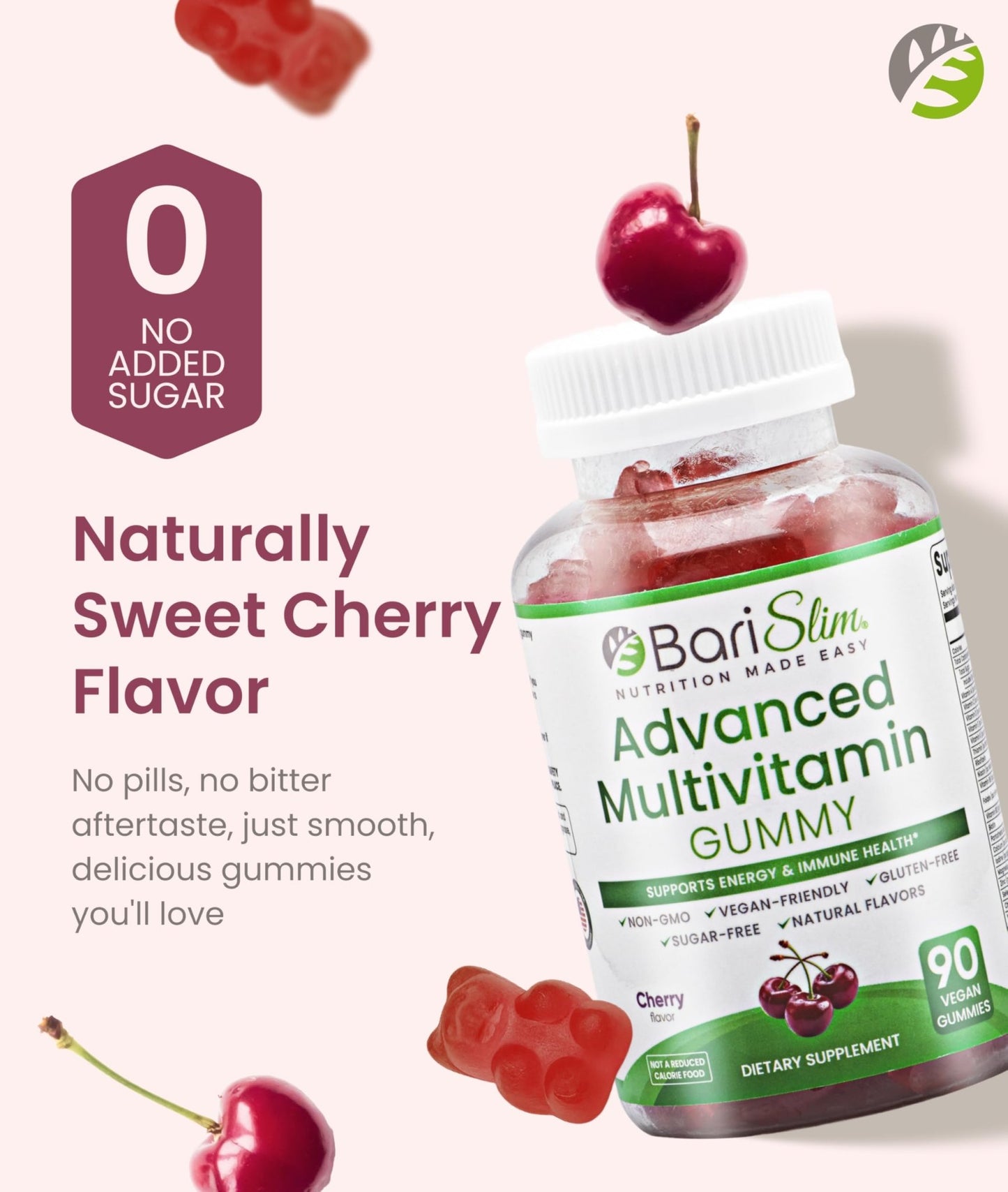 BariSlim Advanced Bariatric Multivitamin Gummies - Specially Formulated Bariatric Vitamins for Patients After Weight Loss Surgery - Supports Energy & Immune Health | Cherry (90 Vegan Gummies) - dailyvitalstore