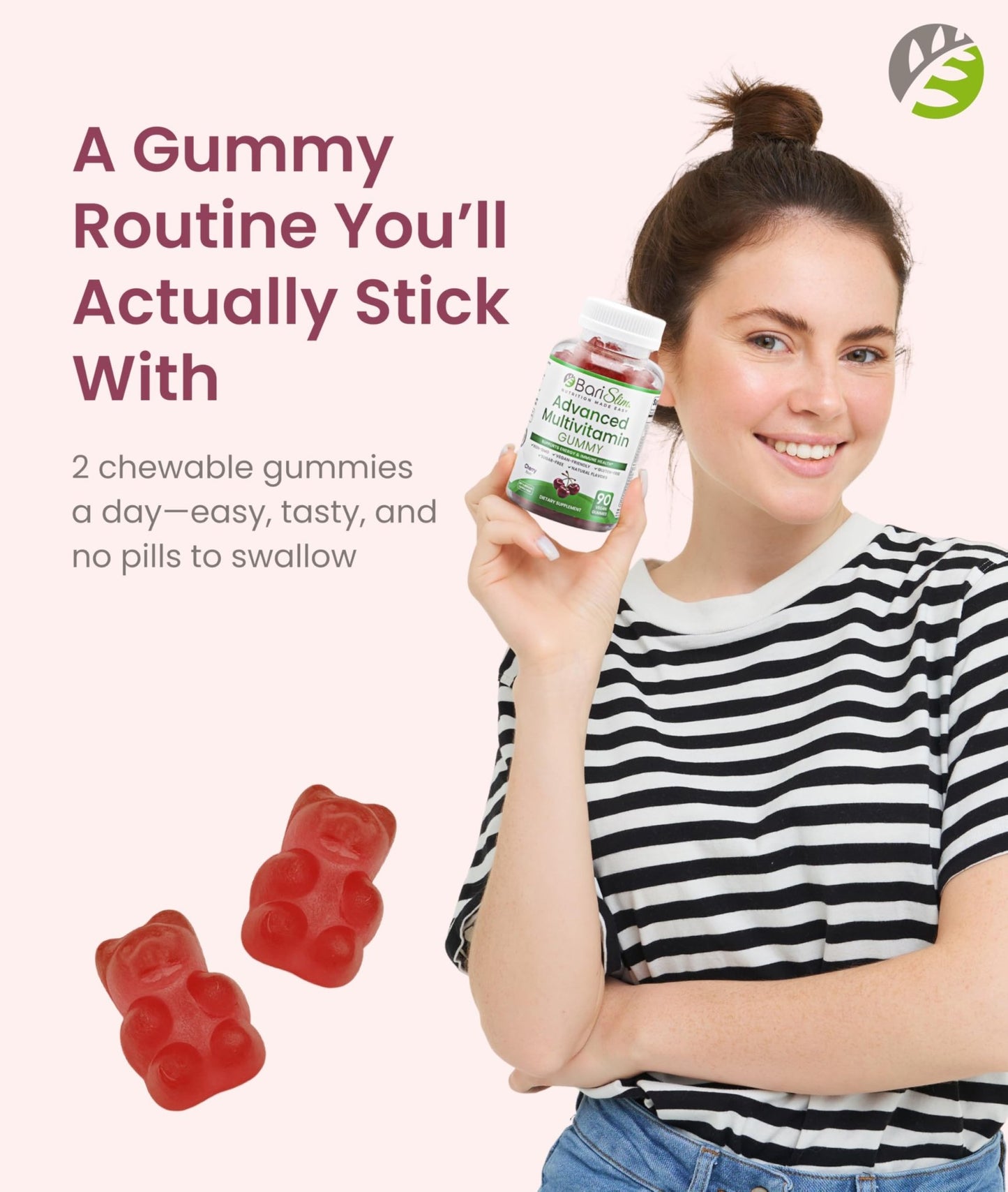 BariSlim Advanced Bariatric Multivitamin Gummies - Specially Formulated Bariatric Vitamins for Patients After Weight Loss Surgery - Supports Energy & Immune Health | Cherry (90 Vegan Gummies) - dailyvitalstore