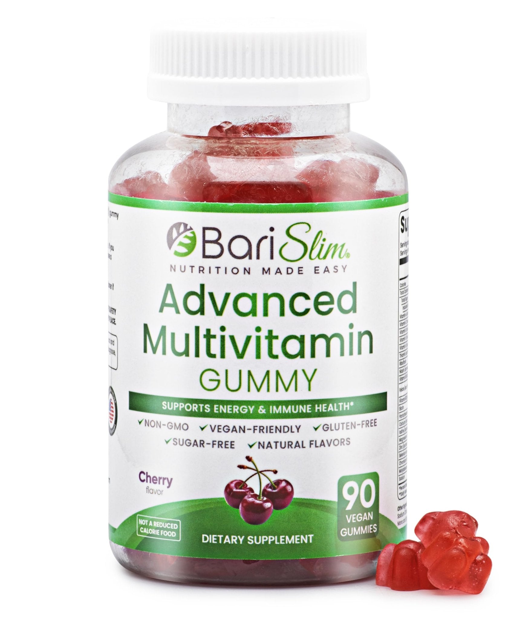 BariSlim Advanced Bariatric Multivitamin Gummies - Specially Formulated Bariatric Vitamins for Patients After Weight Loss Surgery - Supports Energy & Immune Health | Cherry (90 Vegan Gummies) - dailyvitalstore
