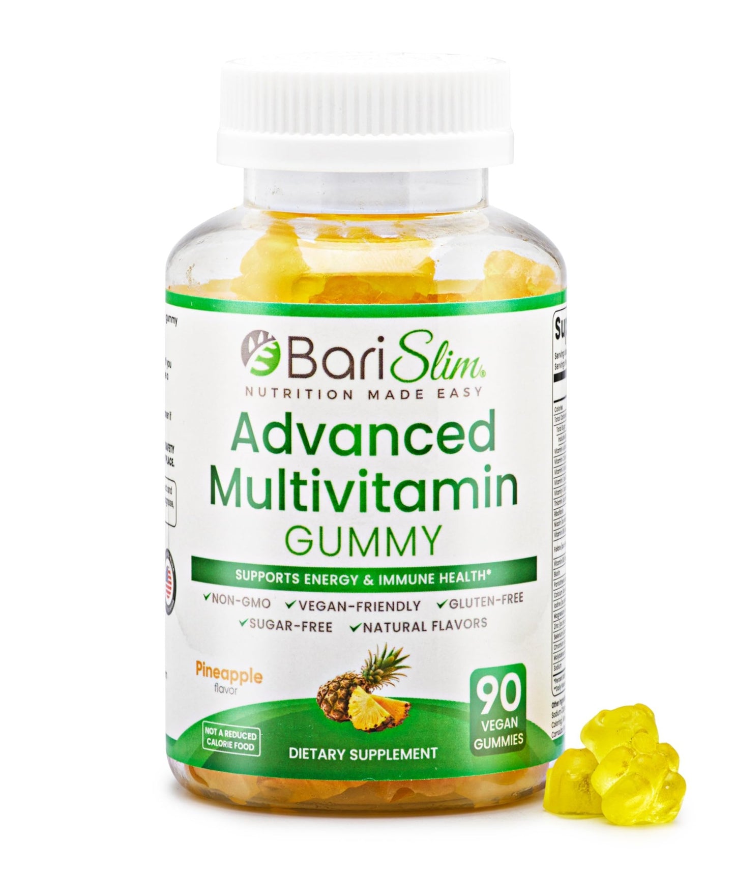BariSlim Advanced Bariatric Multivitamin Gummies - Specially Formulated Bariatric Vitamins for Patients After Weight Loss Surgery - Supports Energy & Immune Health | Pineapple (90 Vegan Gummies) - dailyvitalstore