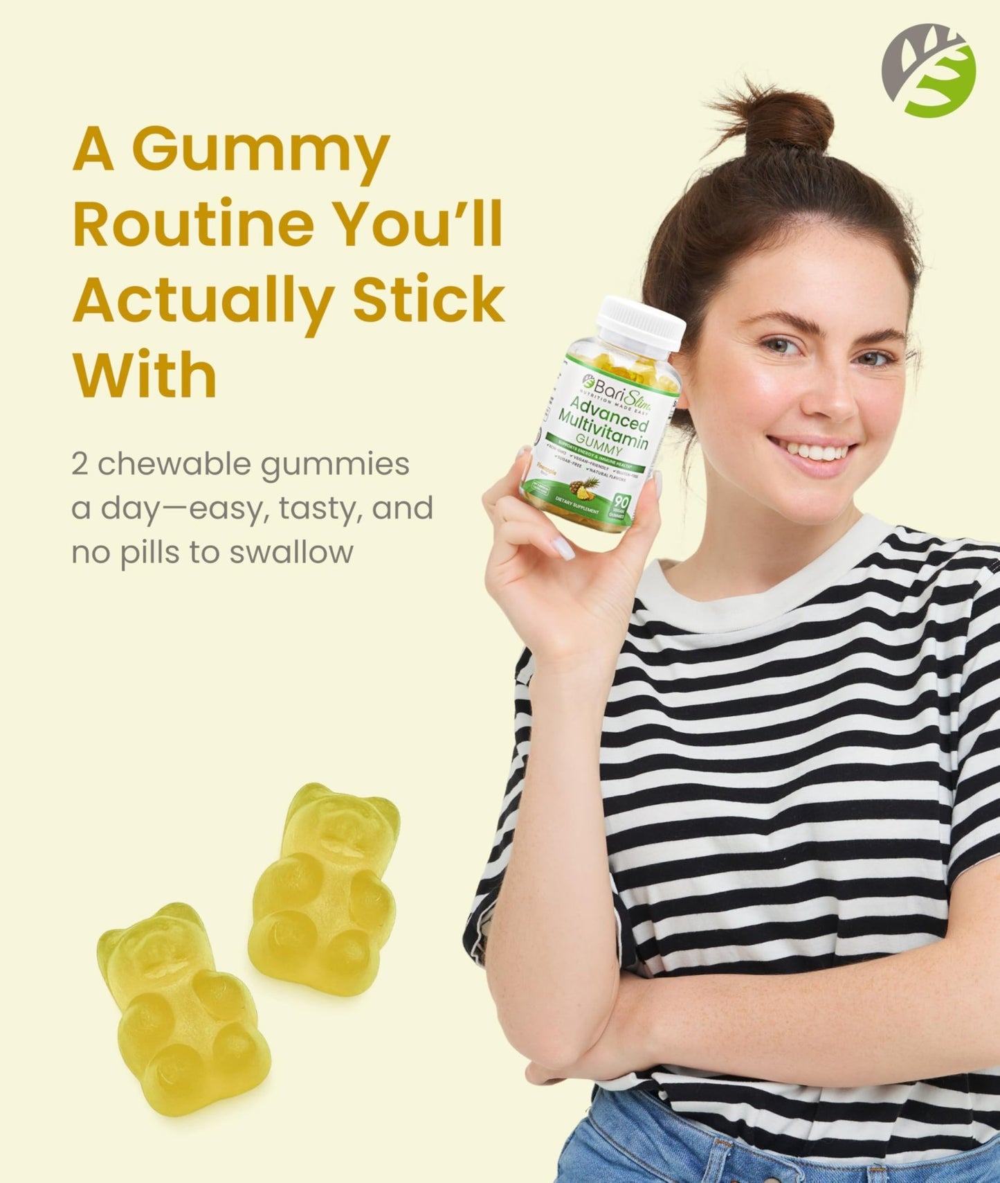 BariSlim Advanced Bariatric Multivitamin Gummies - Specially Formulated Bariatric Vitamins for Patients After Weight Loss Surgery - Supports Energy & Immune Health | Pineapple (90 Vegan Gummies) - dailyvitalstore