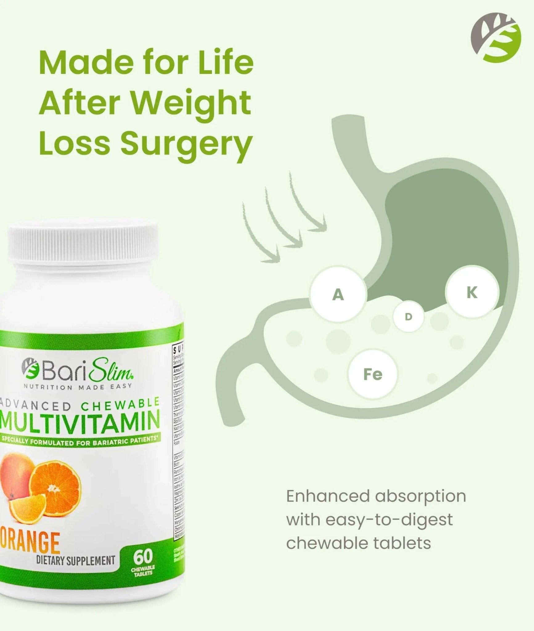 BariSlim Advanced Chewable Bariatric Multivitamin Tablets - Bariatric Vitamin and Supplement for Post Bariatric Surgery Including Gastric - dailyvitalstore