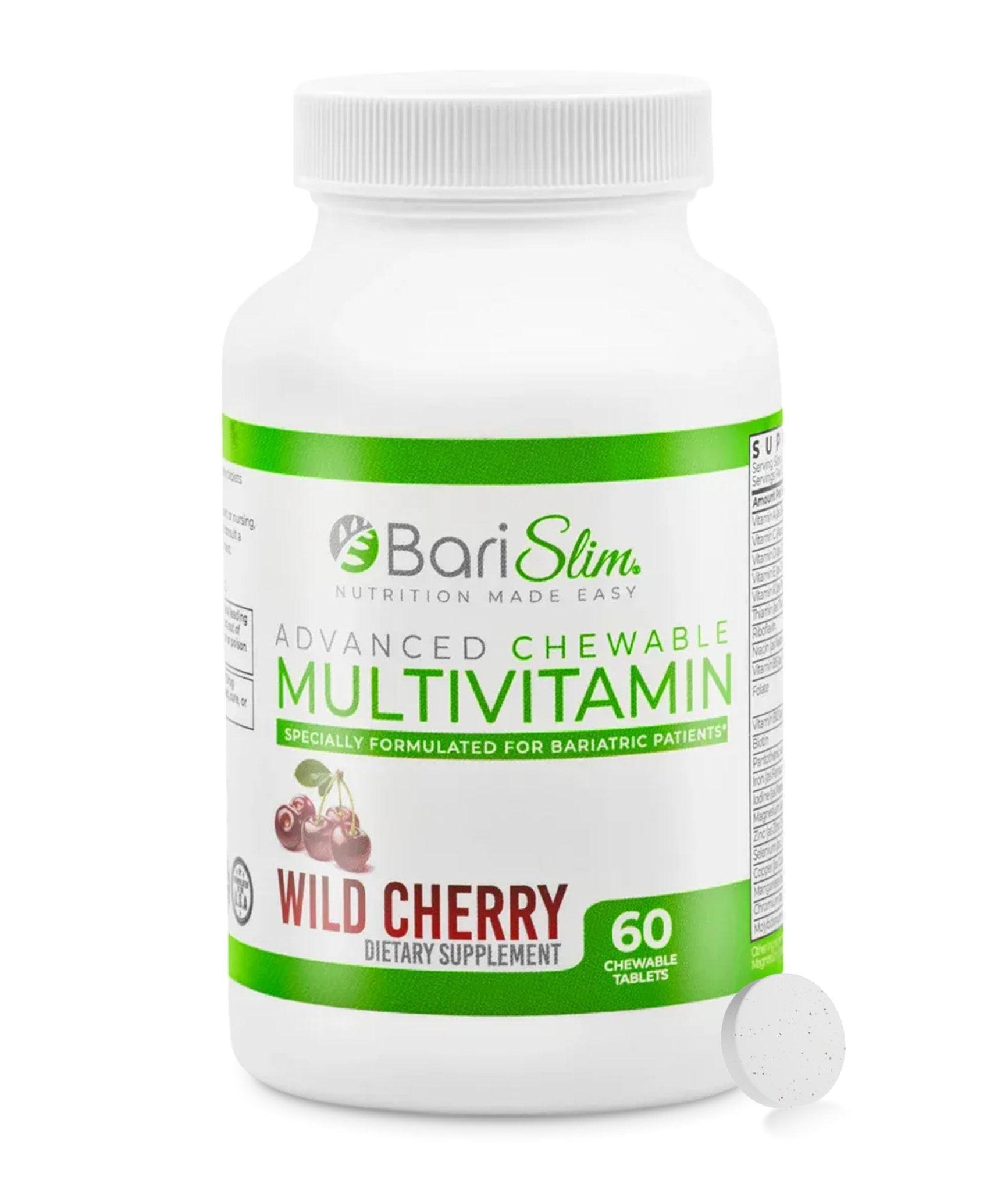 BariSlim Advanced Chewable Bariatric Multivitamin Tablets - Bariatric Vitamin and Supplement for Post Bariatric Surgery Including Gastric Bypass and Gastric Sleeve | Wild Cherry (60 Count) - dailyvitalstore