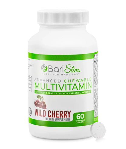 BariSlim Advanced Chewable Bariatric Multivitamin Tablets - Bariatric Vitamin and Supplement for Post Bariatric Surgery Including Gastric Bypass and Gastric Sleeve | Wild Cherry (60 Count) - dailyvitalstore