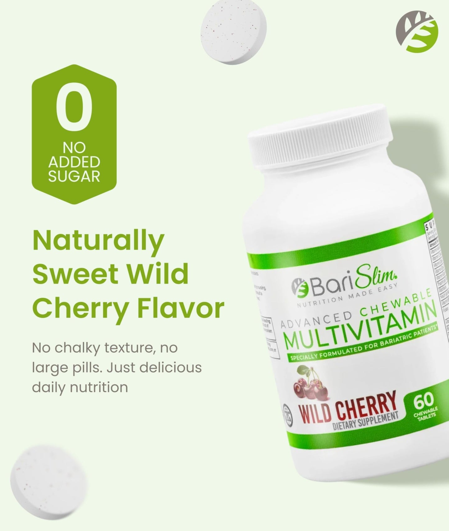 BariSlim Advanced Chewable Bariatric Multivitamin Tablets - Bariatric Vitamin and Supplement for Post Bariatric Surgery Including Gastric Bypass and Gastric Sleeve | Wild Cherry (60 Count) - dailyvitalstore