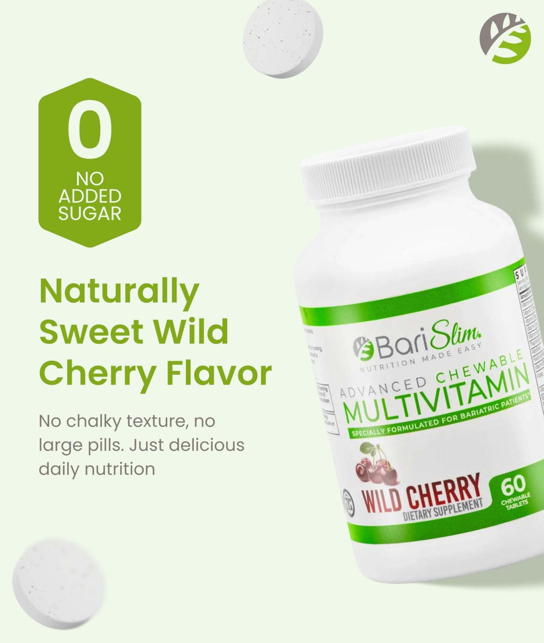 BariSlim Advanced Chewable Bariatric Multivitamin Tablets - Bariatric Vitamin and Supplement for Post Bariatric Surgery Including Gastric Bypass and Gastric Sleeve | Wild Cherry (60 Count) - dailyvitalstore