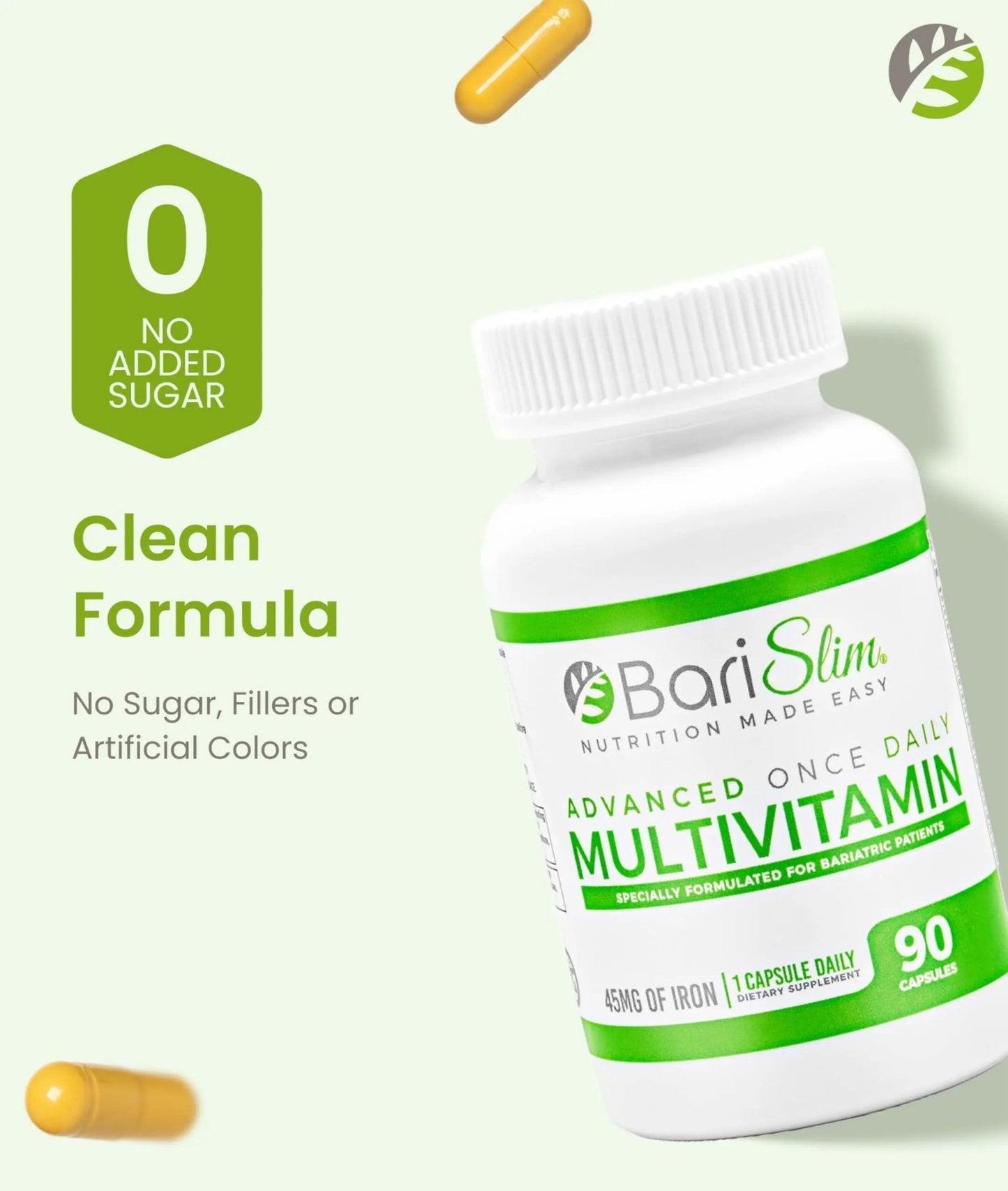 BariSlim Advanced Once Daily Bariatric Multivitamin Capsule - 45 mg of Iron - Bariatric Vitamin for Post Bariatric Surgery Including - dailyvitalstore