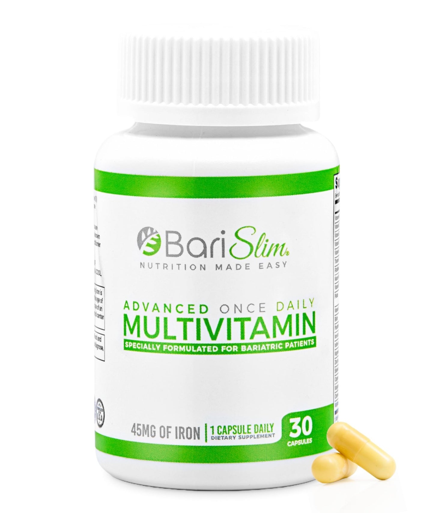 BariSlim Advanced Once Daily Bariatric Multivitamin Capsule - 45 mg of Iron - Bariatric Vitamin for Post Bariatric Surgery Including Gastric Bypass and Gastric Sleeve | 30 Day Supply - dailyvitalstore
