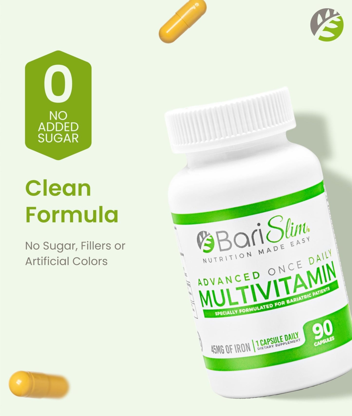 BariSlim Advanced Once Daily Bariatric Multivitamin Capsule - 45 mg of Iron - Bariatric Vitamin for Post Bariatric Surgery Including Gastric Bypass and Gastric Sleeve | 90 Day Supply - dailyvitalstore