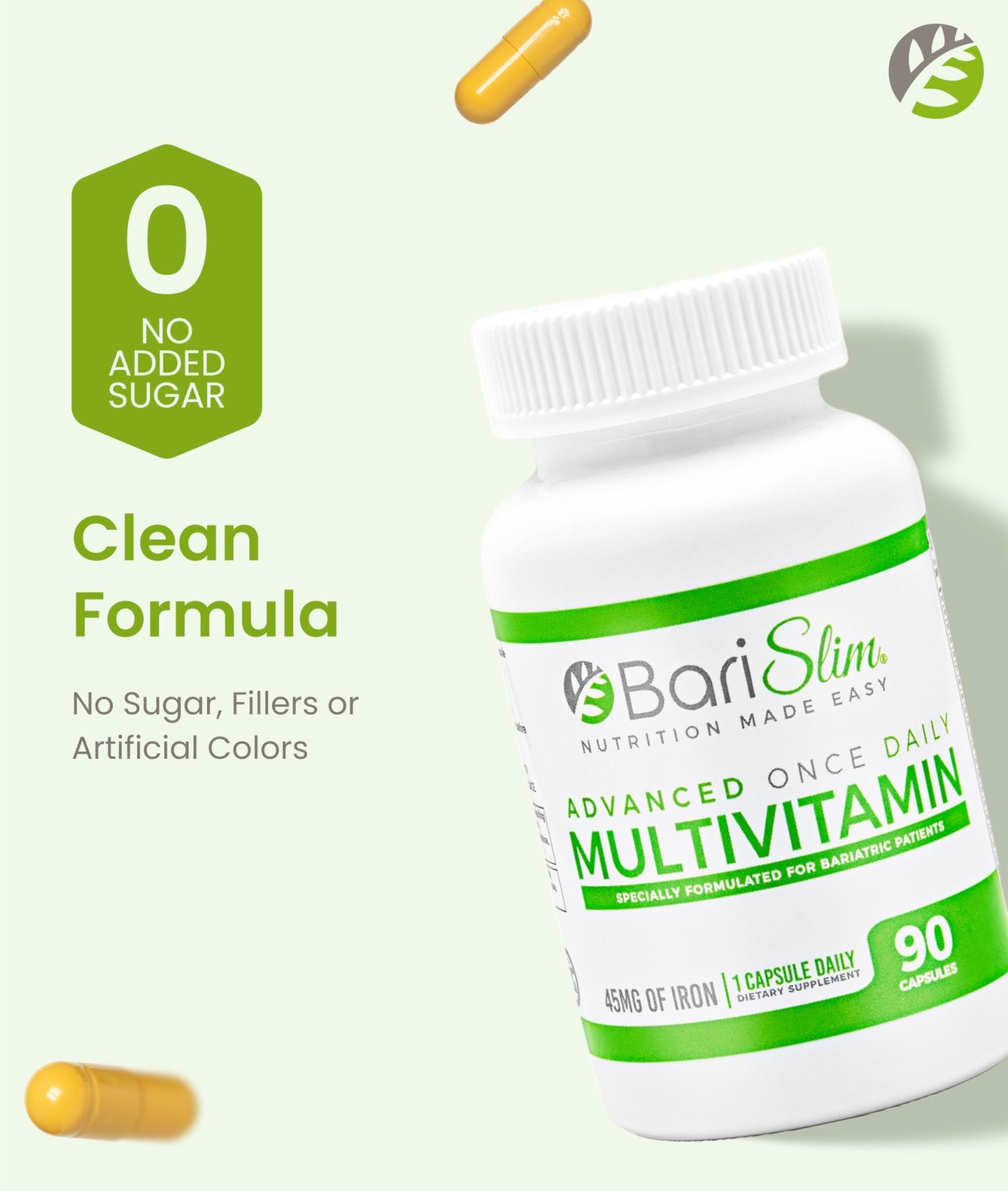 BariSlim Advanced Once Daily Bariatric Multivitamin Capsule - 45 mg of Iron - Bariatric Vitamin for Post Bariatric Surgery Including Gastric Bypass and Gastric Sleeve | 90 Day Supply - dailyvitalstore