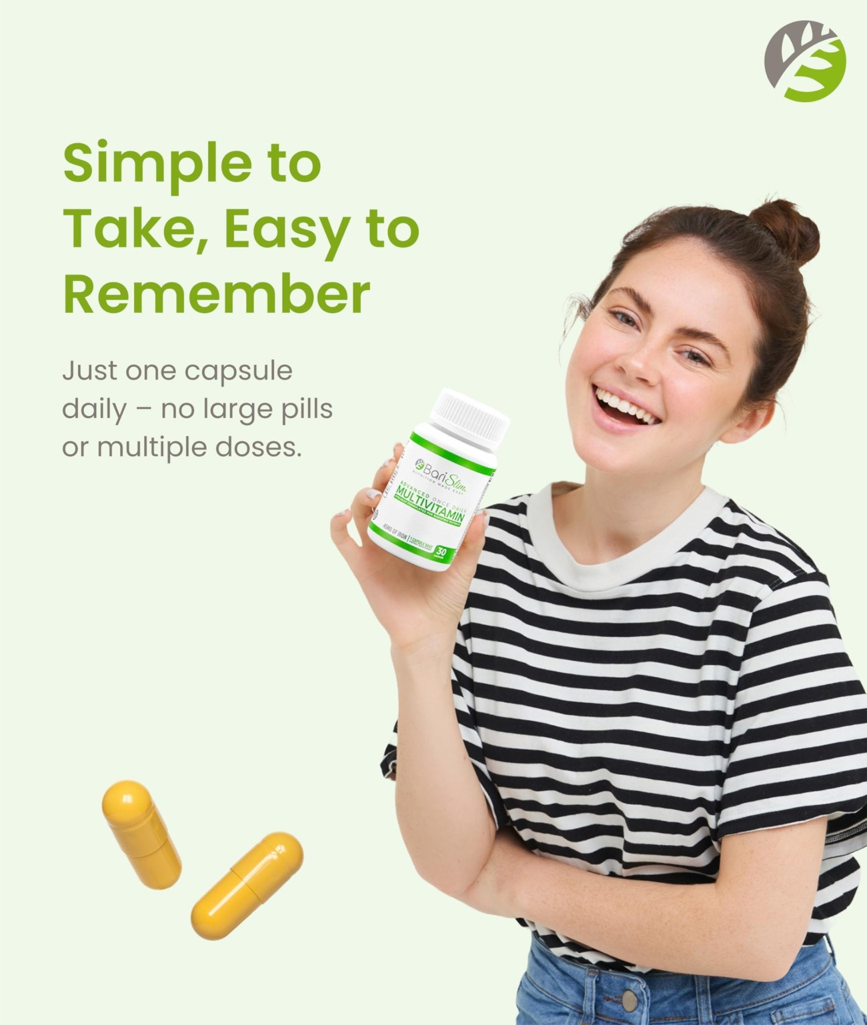 BariSlim Advanced Once Daily Bariatric Multivitamin Capsule - 45 mg of Iron - Bariatric Vitamin for Post Bariatric Surgery Including Gastric Bypass and Gastric Sleeve | 30 Day Supply - dailyvitalstore