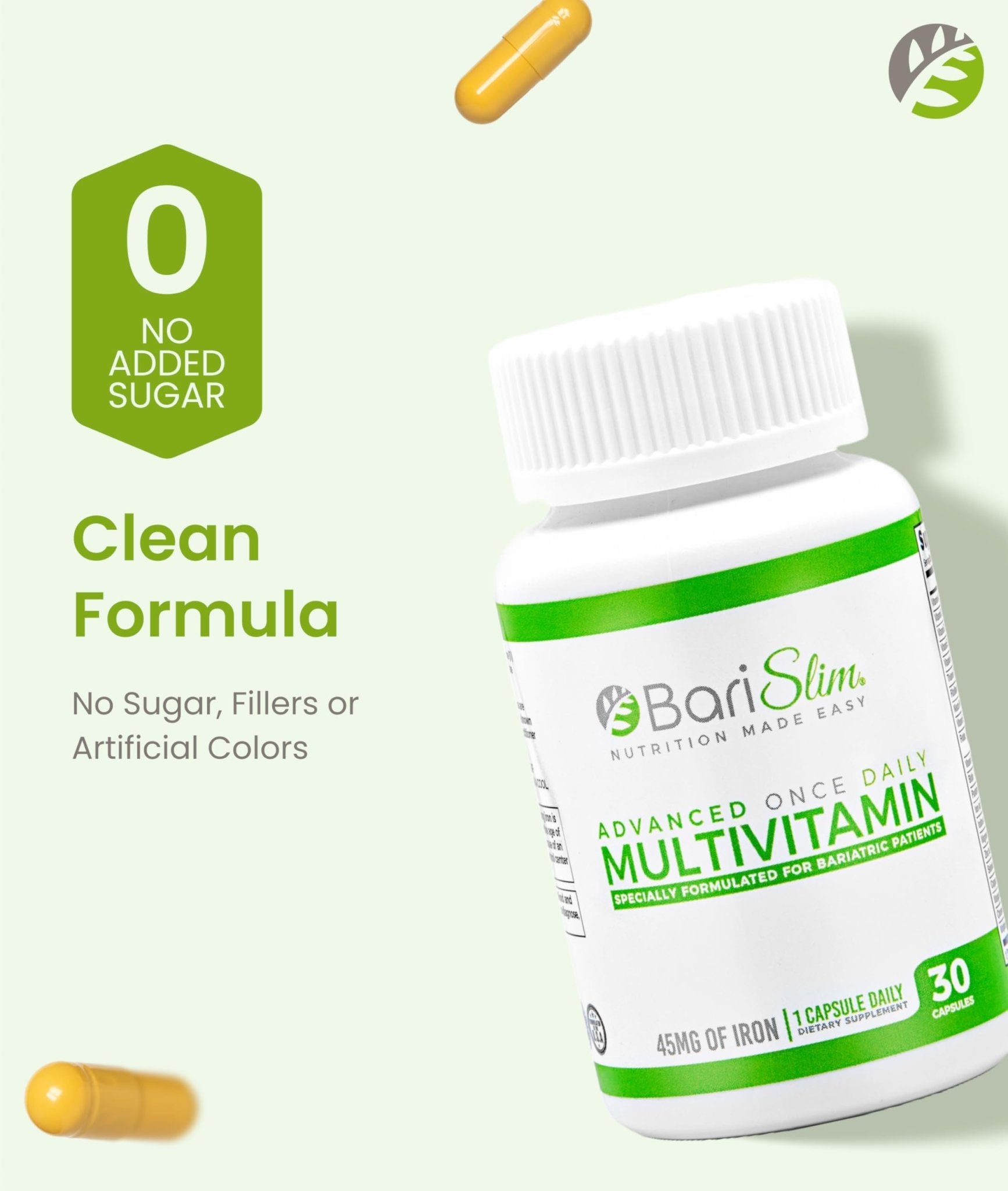 BariSlim Advanced Once Daily Bariatric Multivitamin Capsule - 45 mg of Iron - Bariatric Vitamin for Post Bariatric Surgery Including Gastric Bypass and Gastric Sleeve | 30 Day Supply - dailyvitalstore
