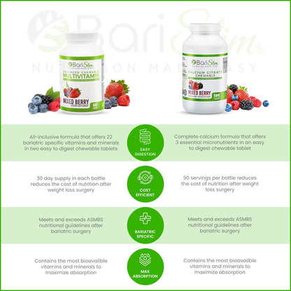 BariSlim Bariatric Calcium Citrate & Advanced Chewable Bariatric Multivitamin with Iron - Bariatric Vitamin and Supplement for Post Bariatric Surgery Including Gastric Bypass and Gastric Sleeve - dailyvitalstore
