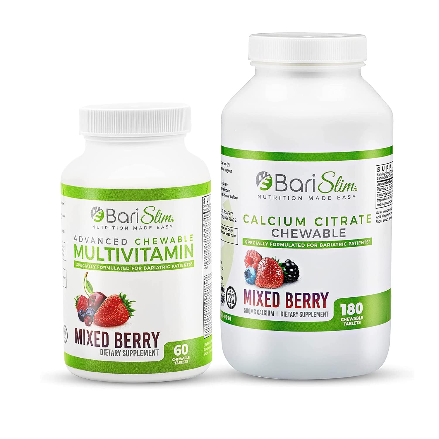 BariSlim Bariatric Calcium Citrate & Advanced Chewable Bariatric Multivitamin with Iron - Bariatric Vitamin and Supplement for Post Bariatric Surgery Including Gastric Bypass and Gastric Sleeve - dailyvitalstore