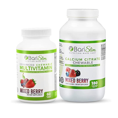 BariSlim Bariatric Calcium Citrate & Advanced Chewable Bariatric Multivitamin with Iron - Bariatric Vitamin and Supplement for Post Bariatric Surgery Including Gastric Bypass and Gastric Sleeve - dailyvitalstore