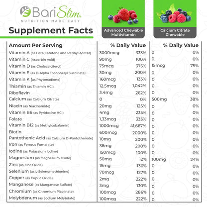 BariSlim Bariatric Calcium Citrate & Advanced Chewable Bariatric Multivitamin with Iron - Bariatric Vitamin and Supplement for Post Bariatric Surgery Including Gastric Bypass and Gastric Sleeve - dailyvitalstore