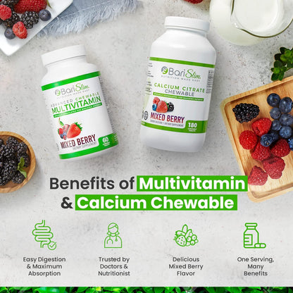 BariSlim Bariatric Calcium Citrate & Advanced Chewable Bariatric Multivitamin with Iron - Bariatric Vitamin and Supplement for Post Bariatric Surgery Including Gastric Bypass and Gastric Sleeve - dailyvitalstore