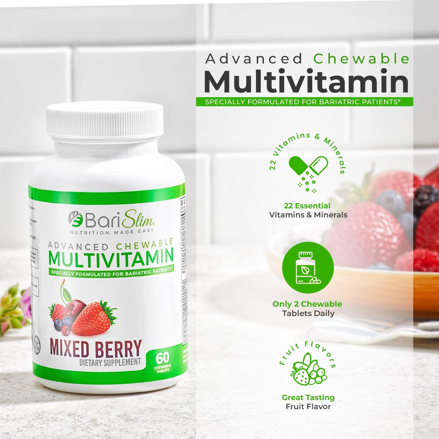 BariSlim Bariatric Calcium Citrate & Advanced Chewable Bariatric Multivitamin with Iron - Bariatric Vitamin and Supplement for Post Bariatric Surgery Including Gastric Bypass and Gastric Sleeve - dailyvitalstore
