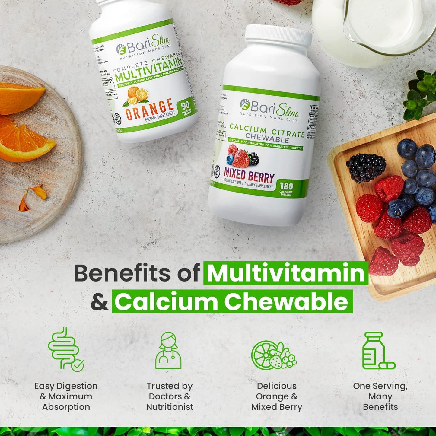 BariSlim Bariatric Calcium Citrate & Complete Chewable Multivitamin - Bariatric Vitamin and Supplement for Post Bariatric Surgery Including Gastric Bypass and Gastric Sleeve - dailyvitalstore