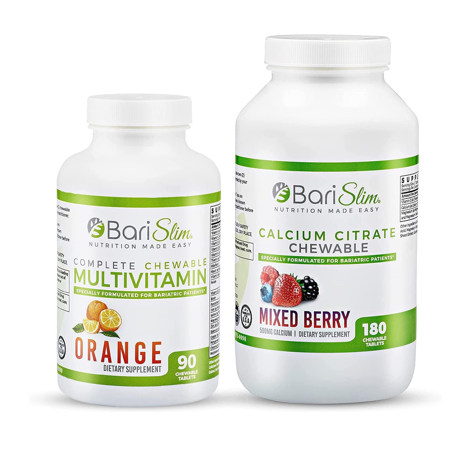 BariSlim Bariatric Calcium Citrate & Complete Chewable Multivitamin - Bariatric Vitamin and Supplement for Post Bariatric Surgery Including Gastric Bypass and Gastric Sleeve - dailyvitalstore