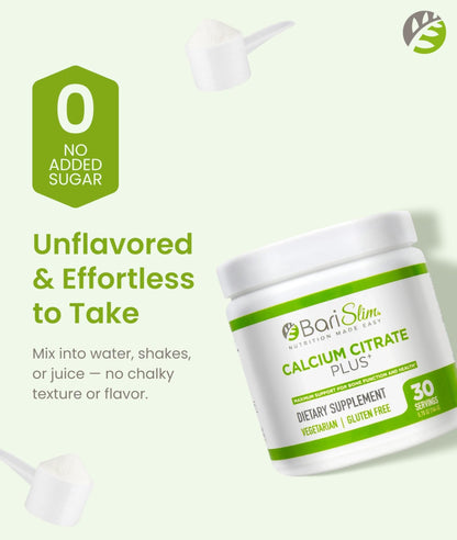 BariSlim Bariatric Calcium Citrate Plus Powder - Formulated for Patients After Weight Loss Surgery - Maximum Support for Bone Function and Health - Easy Digestion and Absorption | 600 mg (30 Servings) - dailyvitalstore