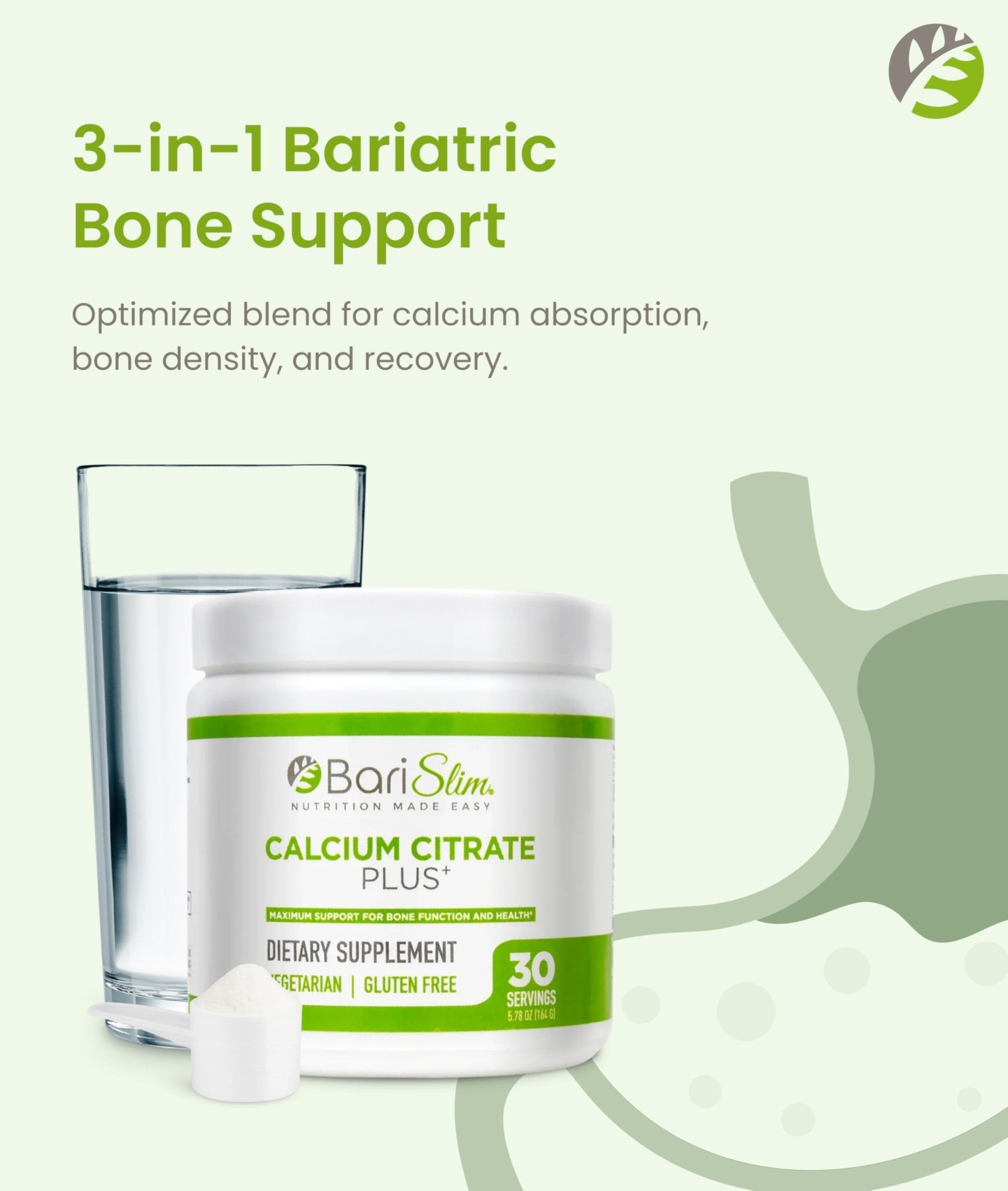 BariSlim Bariatric Calcium Citrate Plus Powder - Formulated for Patients After Weight Loss Surgery - Maximum Support for Bone Function and Health - Easy Digestion and Absorption | 600 mg (30 Servings) - dailyvitalstore