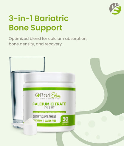 BariSlim Bariatric Calcium Citrate Plus Powder - Formulated for Patients After Weight Loss Surgery - Maximum Support for Bone Function and Health - Easy Digestion and Absorption | 600 mg (30 Servings) - dailyvitalstore