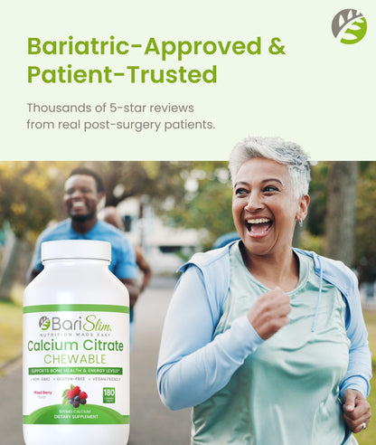 BariSlim Bariatric Calcium Citrate with Magnesium & Vitamin D Tabs - 500mg Calcium Citrate - Formulated for Post Weight Loss Surgery - Supports Bone Health | Mixed Berry | 180 Tablets - dailyvitalstore