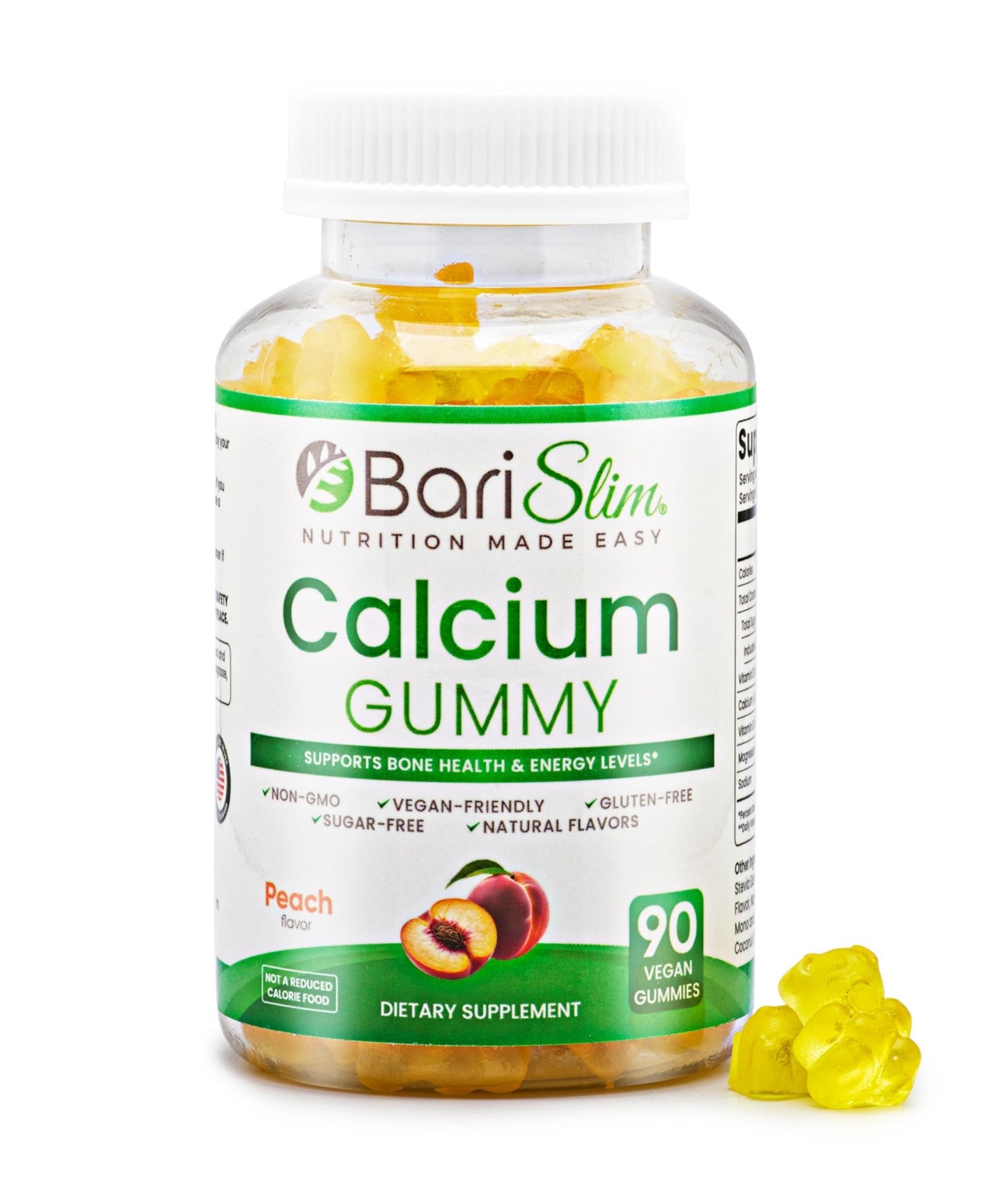 BariSlim Bariatric Calcium Gummies - Specially Formulated Bariatric Vitamins for Patients After Weight Loss Surgery - Supports Energy Levels & Bone Health | Peach (90 Vegan Gummies) - dailyvitalstore