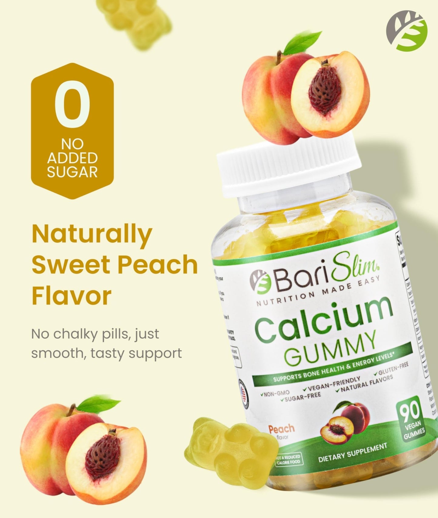 BariSlim Bariatric Calcium Gummies - Specially Formulated Bariatric Vitamins for Patients After Weight Loss Surgery - Supports Energy Levels & Bone Health | Peach (90 Vegan Gummies) - dailyvitalstore