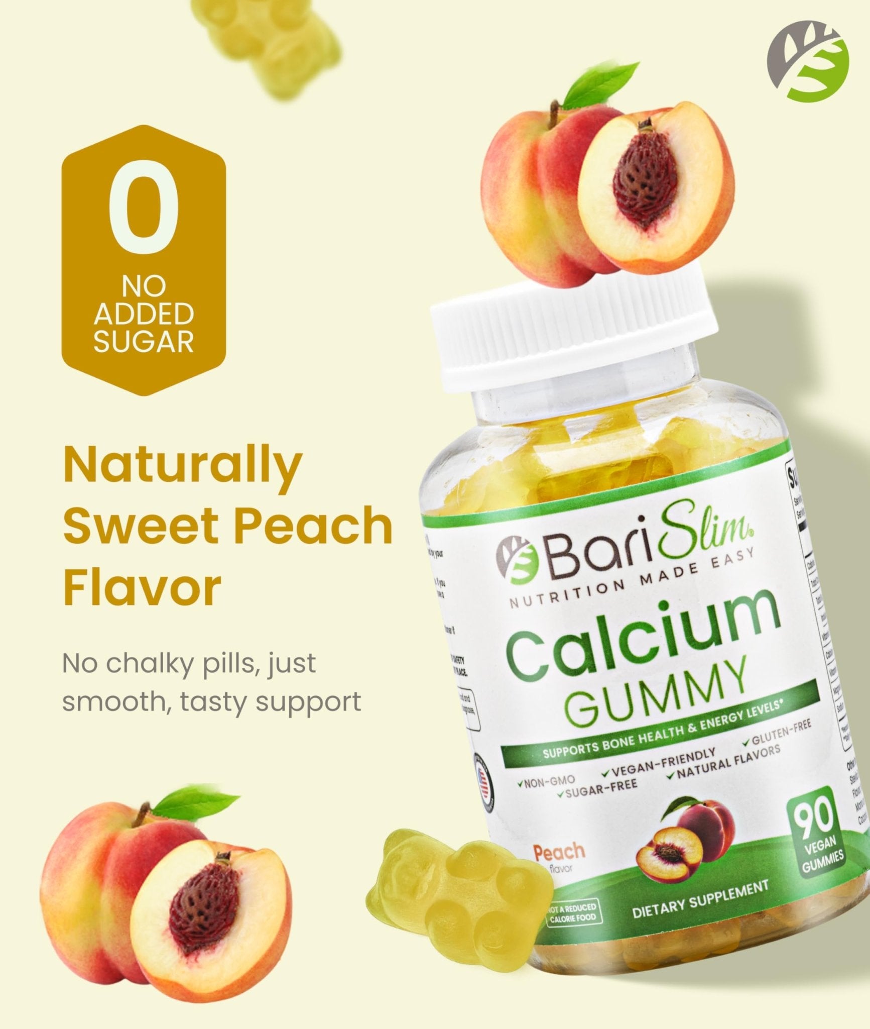 BariSlim Bariatric Calcium Gummies - Specially Formulated Bariatric Vitamins for Patients After Weight Loss Surgery - Supports Energy Levels & Bone Health | Peach (90 Vegan Gummies) - dailyvitalstore