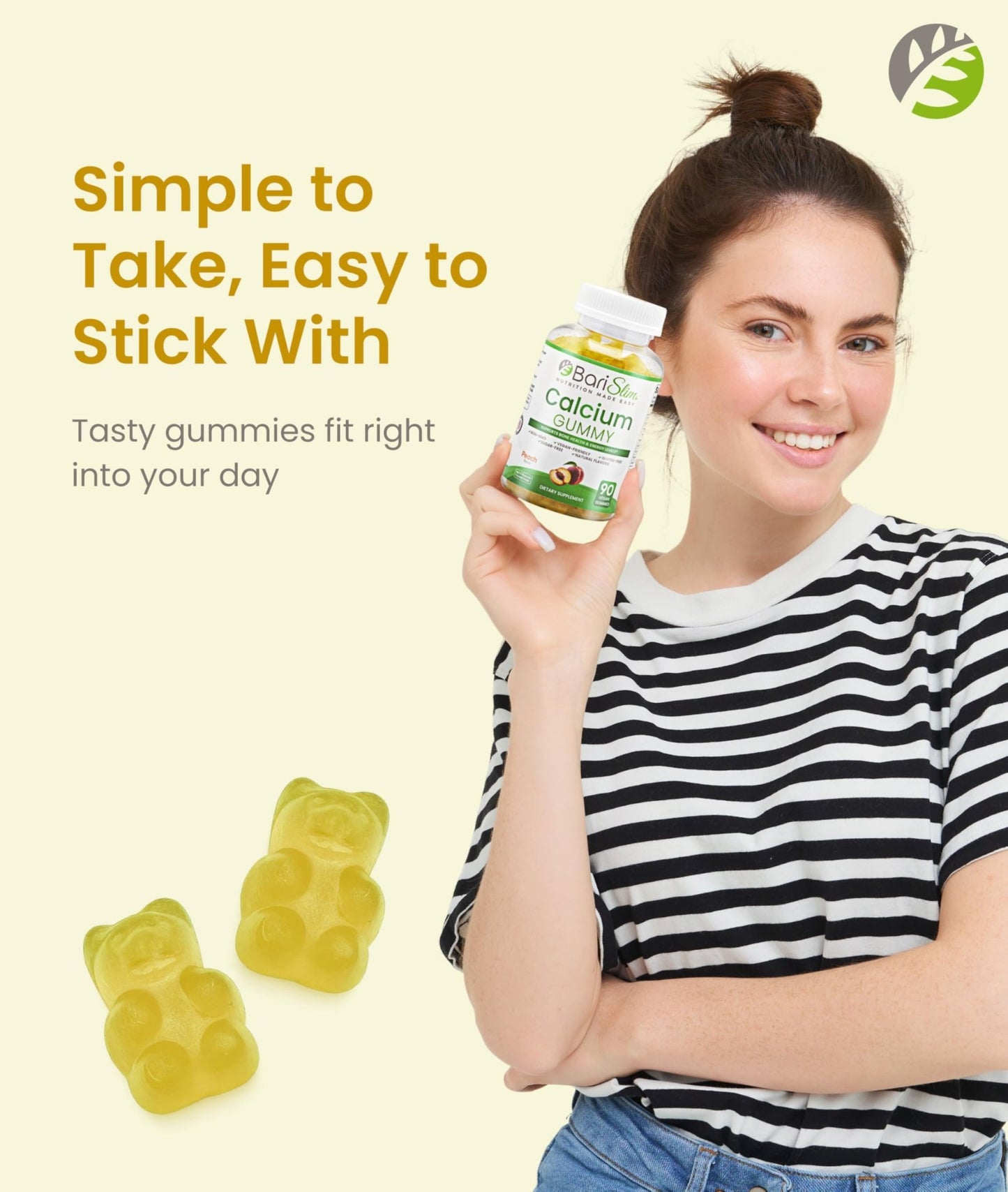 BariSlim Bariatric Calcium Gummies - Specially Formulated Bariatric Vitamins for Patients After Weight Loss Surgery - Supports Energy Levels & Bone Health | Peach (90 Vegan Gummies) - dailyvitalstore