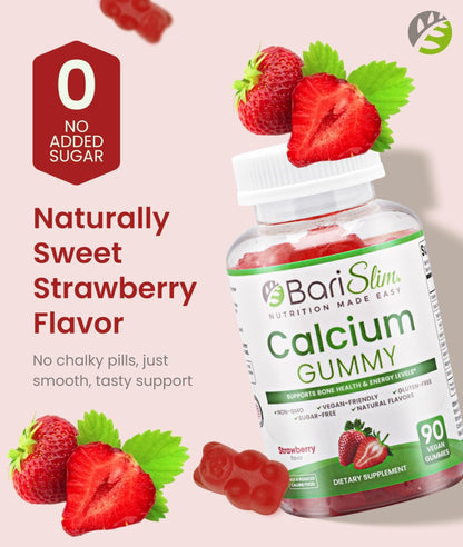 BariSlim Bariatric Calcium Gummies - Specially Formulated Bariatric Vitamins for Patients After Weight Loss Surgery - Supports Energy Levels & Bone Health | Strawberry (90 Vegan Gummies) - dailyvitalstore
