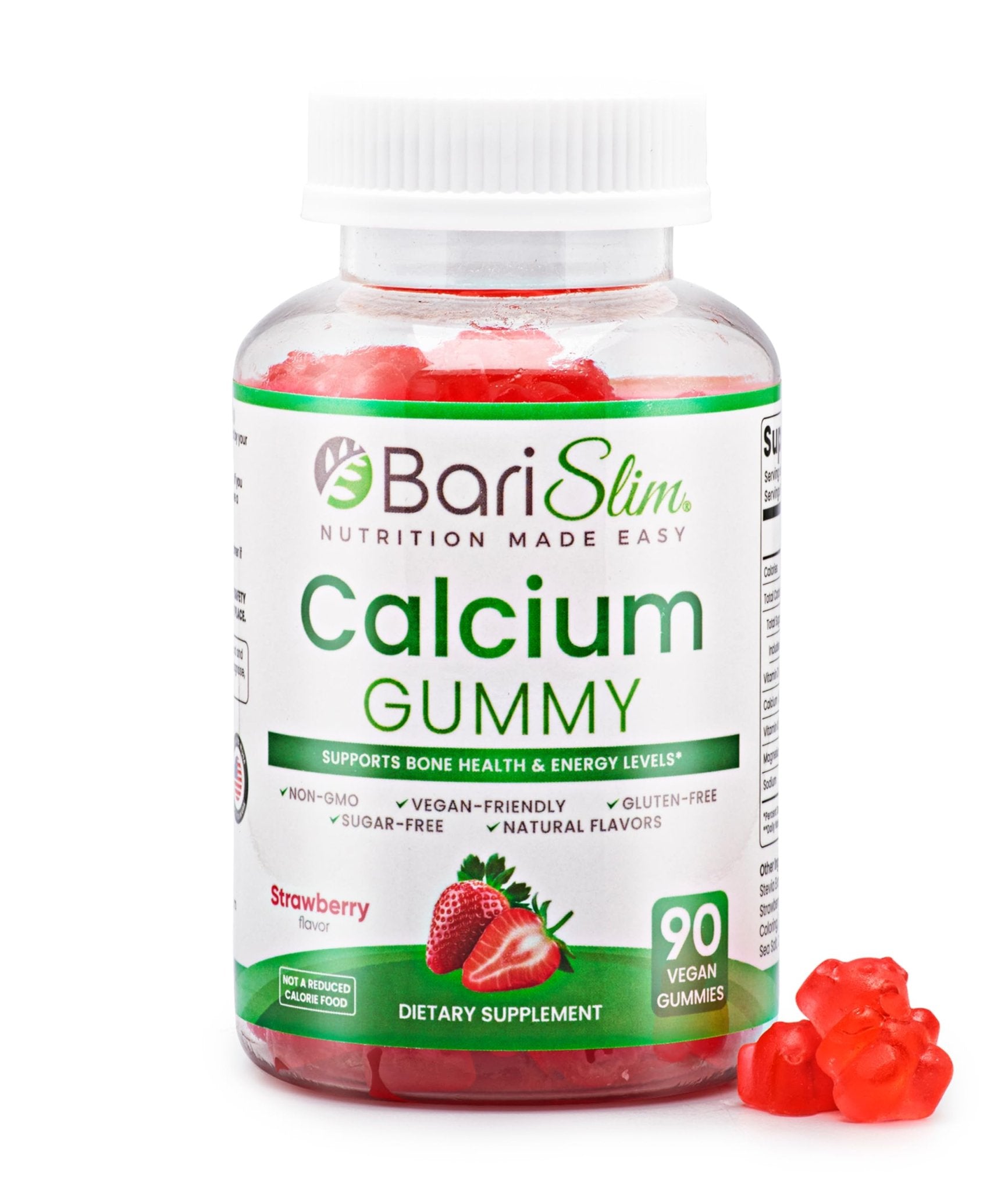 BariSlim Bariatric Calcium Gummies - Specially Formulated Bariatric Vitamins for Patients After Weight Loss Surgery - Supports Energy Levels & Bone Health | Strawberry (90 Vegan Gummies) - dailyvitalstore