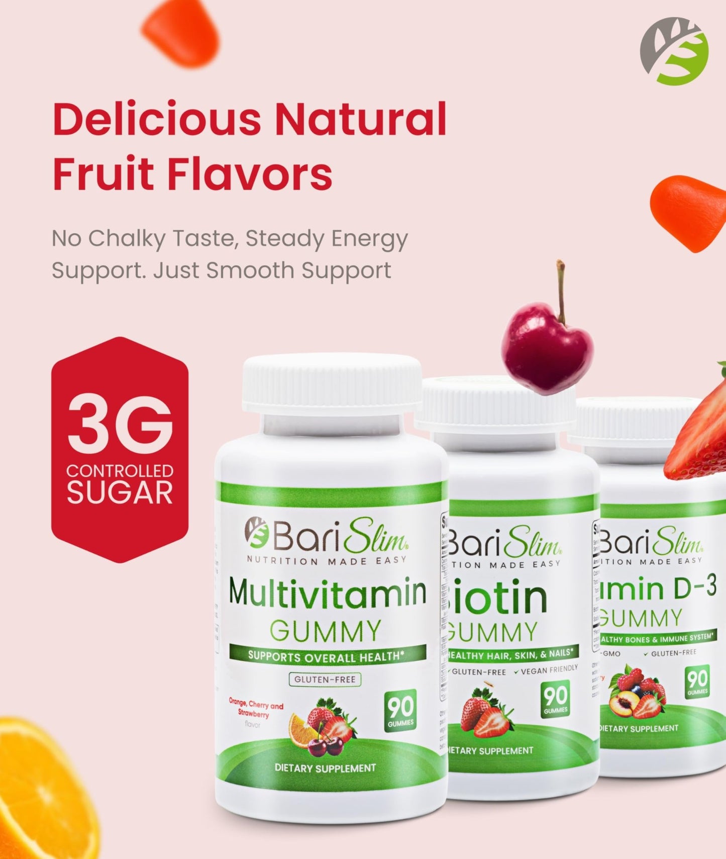 BariSlim Bariatric Multivitamin Gummies - Specially Formulated Gummy Vitamin for Patients After Weight Loss Surgery - Easy to Digest & Great Tasting Fruit Flavors | Pack of 3 | 90 Fruit Chews - dailyvitalstore