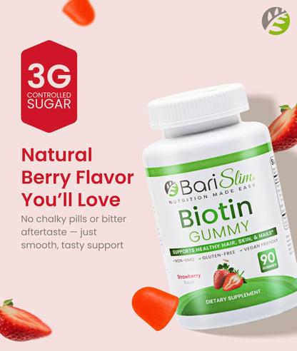 BariSlim Bariatric Vitamin Biotin Gummies - Specially Formulated Gummy Vitamin for Patients After Weight Loss Surgery - Easy to Digest and Great Tasting Fruit Flavors | 90 Fruit Chews - dailyvitalstore