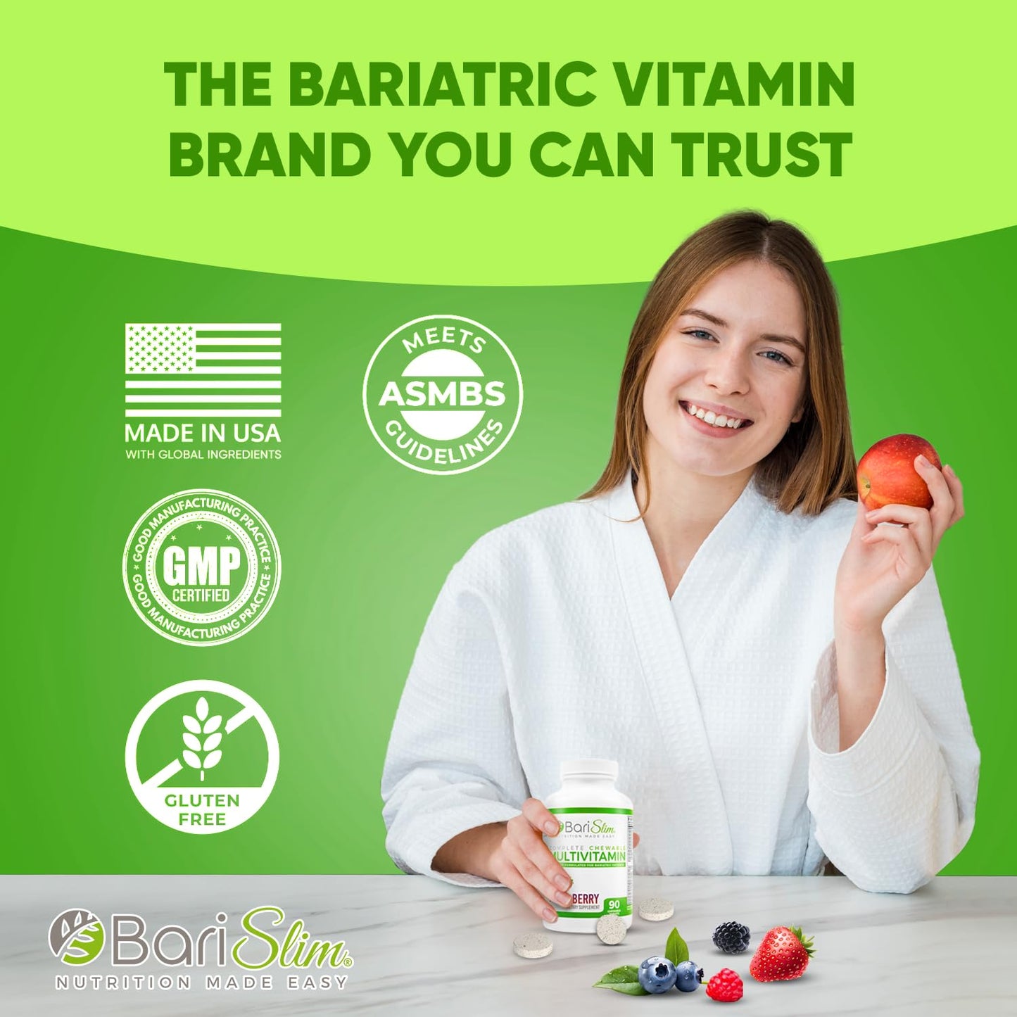 BariSlim Chewable Bariatric Multivitamin Tablets - Specially Formulated Chewable Tablets for Patients After Weight Loss Surgery - Easy to Digest & Great Tasting Fruit Flavors | Pack of 2 - dailyvitalstore